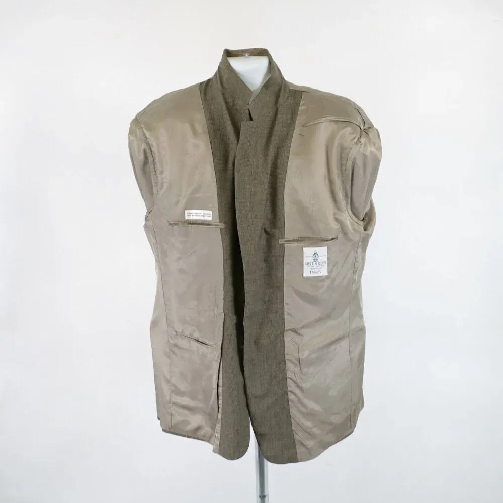 Austin Reed Thick Wool Green‎ Beige Check Sport Coat 46R 3 Button 0 Vent